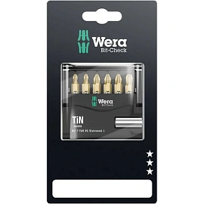 Набор Wera Bit-Check 7 TiN PZ Universal 1 SB, 7 предметов